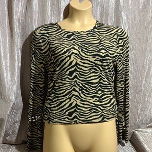 rue21 Knit Top Blouse Animal Print Black Tan Size XL Stretchy Cropped